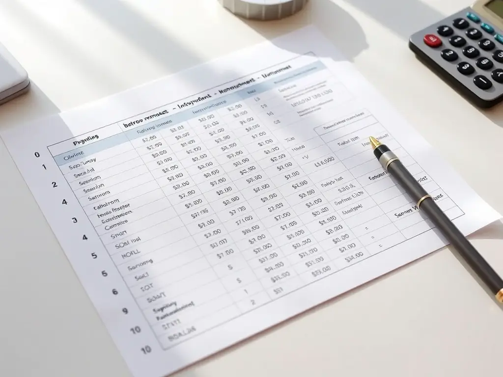 An image depicting a detailed budget spreadsheet for a bathroom remodel, highlighting cost-saving strategies and financial planning tips included in Upstate Bath Renewal's free guide.