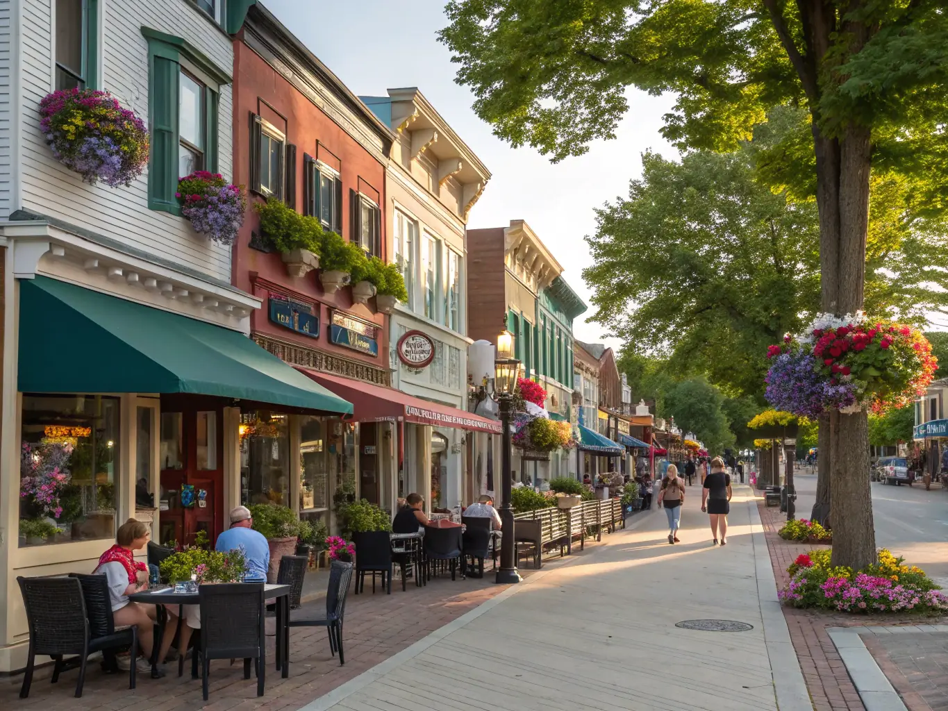 A picturesque street in downtown Greenville, SC, showcasing historic buildings and vibrant local businesses, representing Upstate Bath Renewal's commitment to serving the Greenville community with top-quality remodeling services.