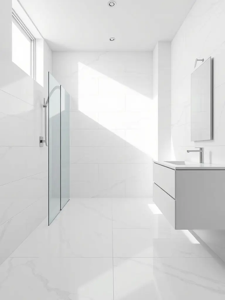 A modern Anderson bathroom showcasing a tub-to-shower conversion with sleek glass doors and contemporary tile work.